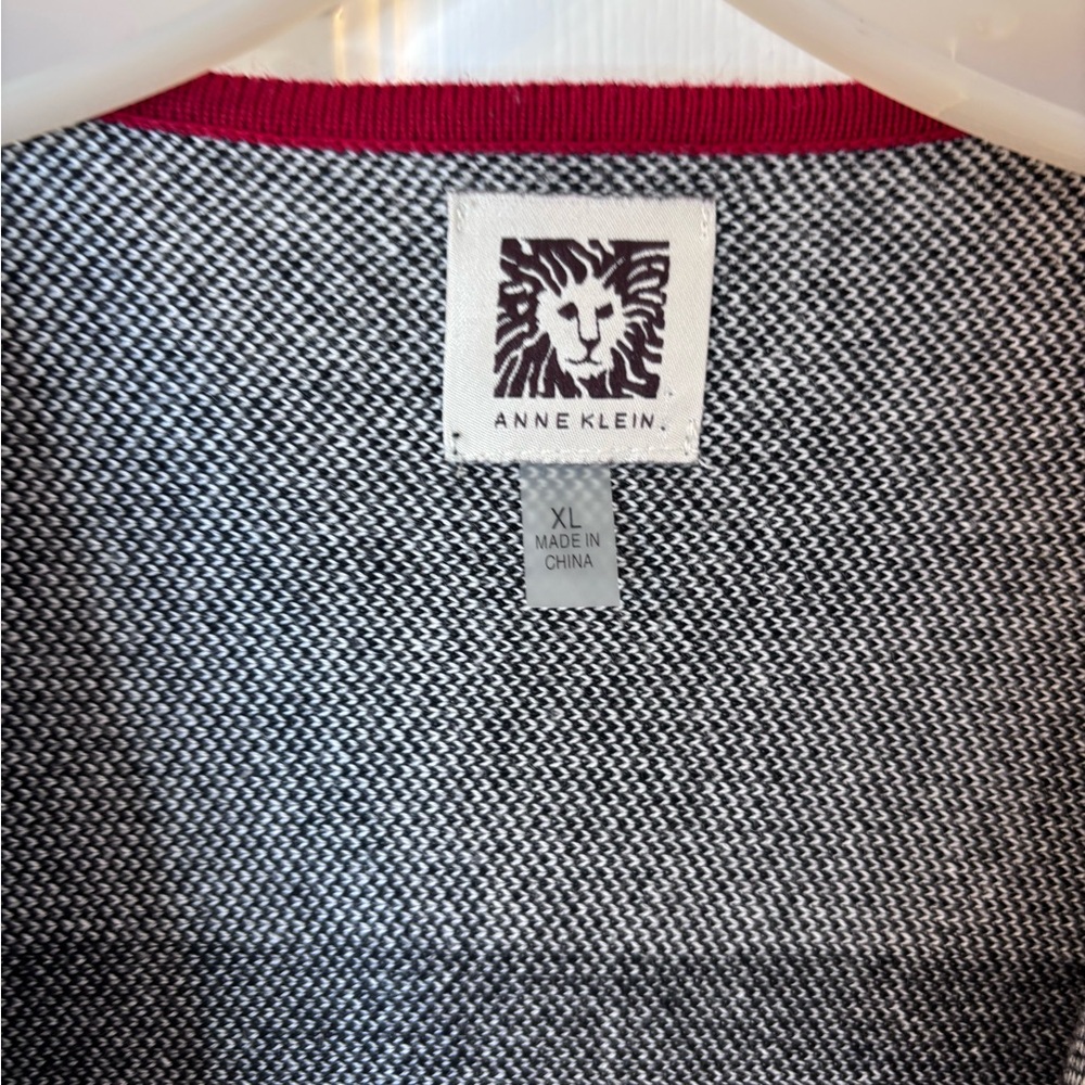 Anne Klein Black and Gray Open Cardigan with Red Trim - Picture 3 of 9
